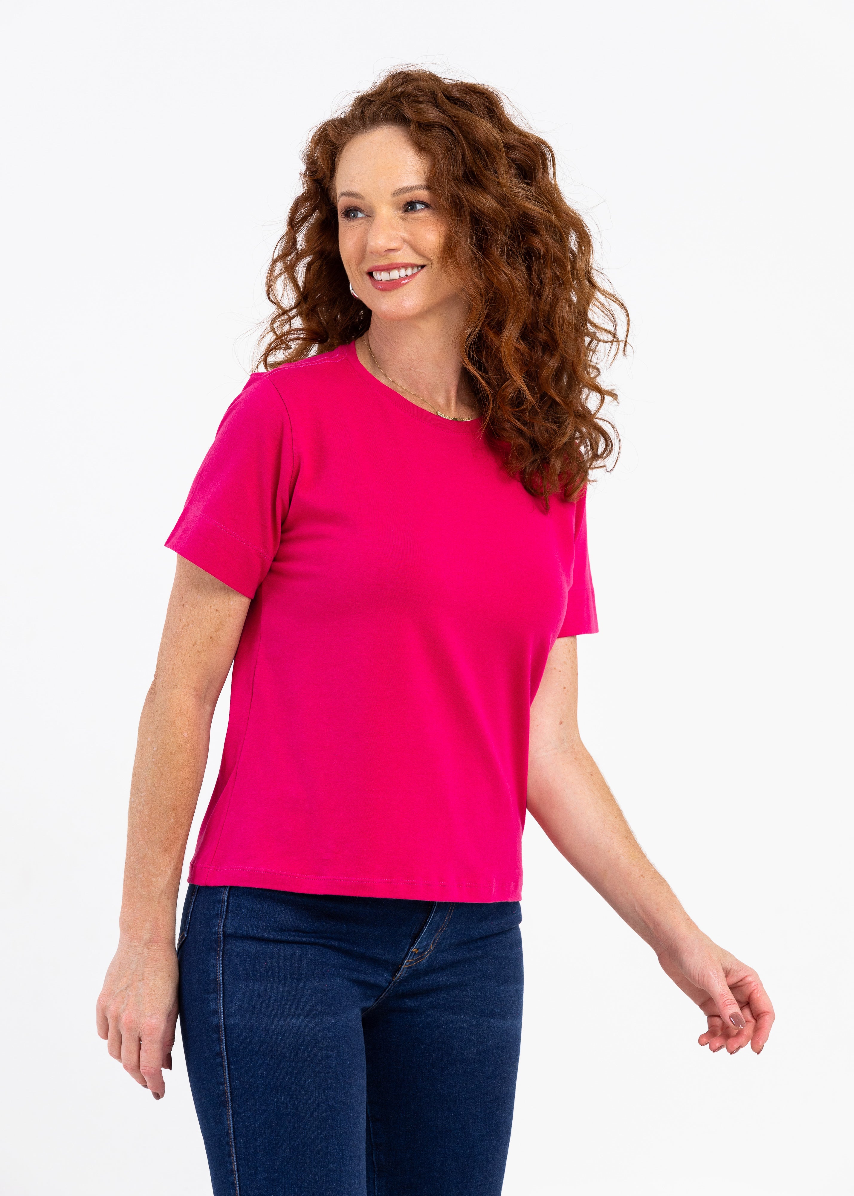 Básica Feminina Malha com Elastano Zaia  - Rosa Pink