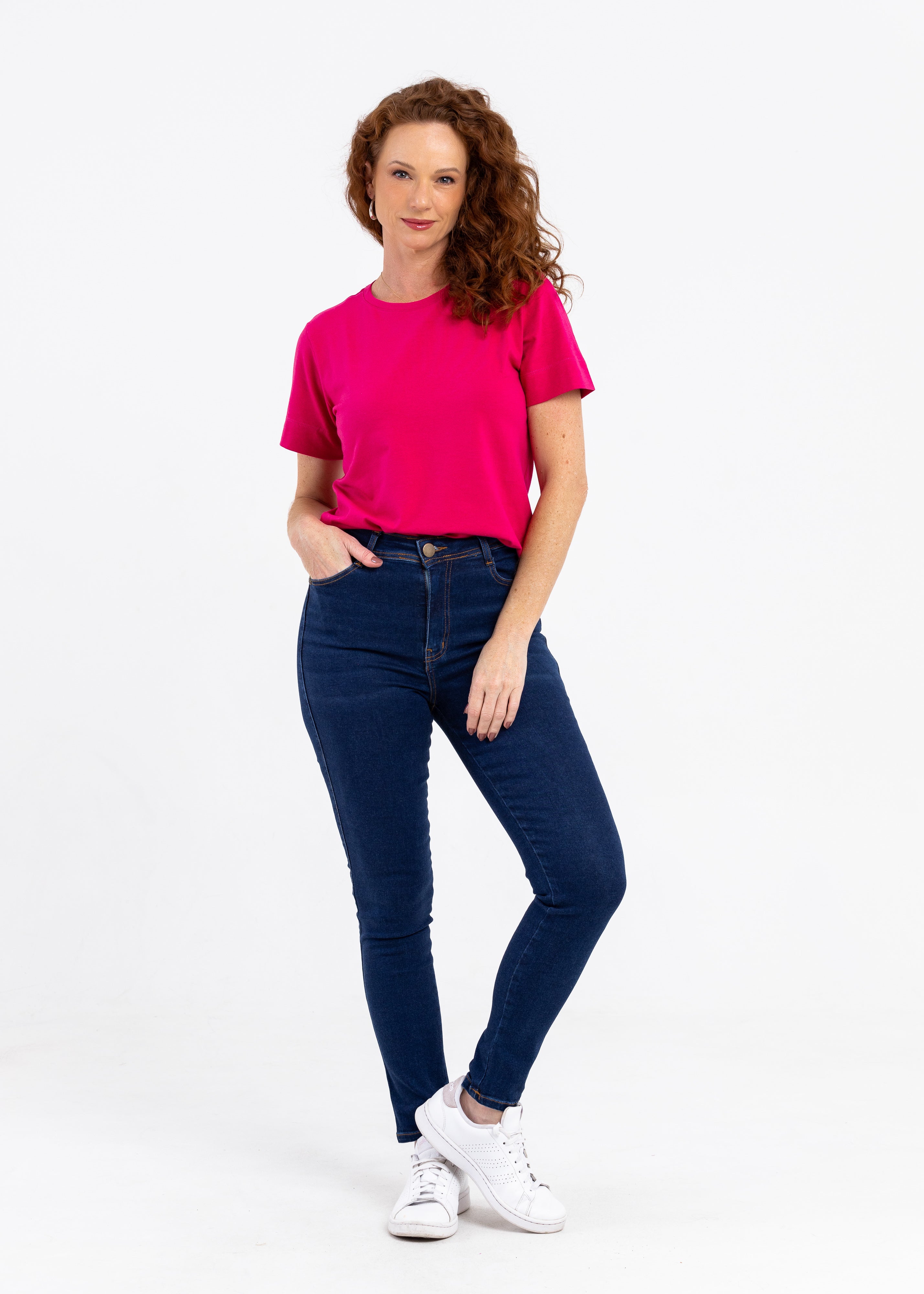 Básica Feminina Malha com Elastano Zaia  - Rosa Pink