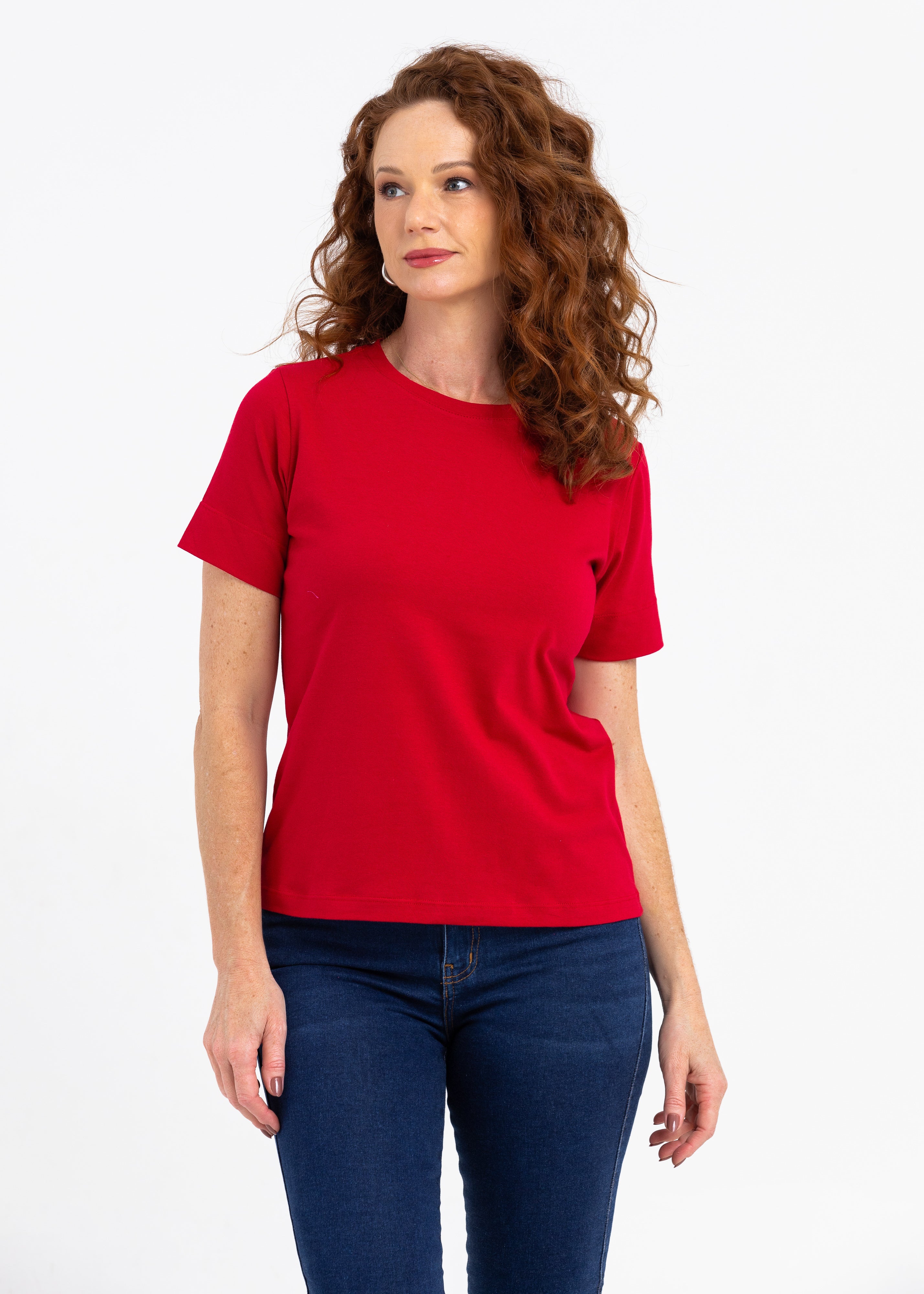 Básica Feminina Malha com Elastano Zaia  - Vermelho