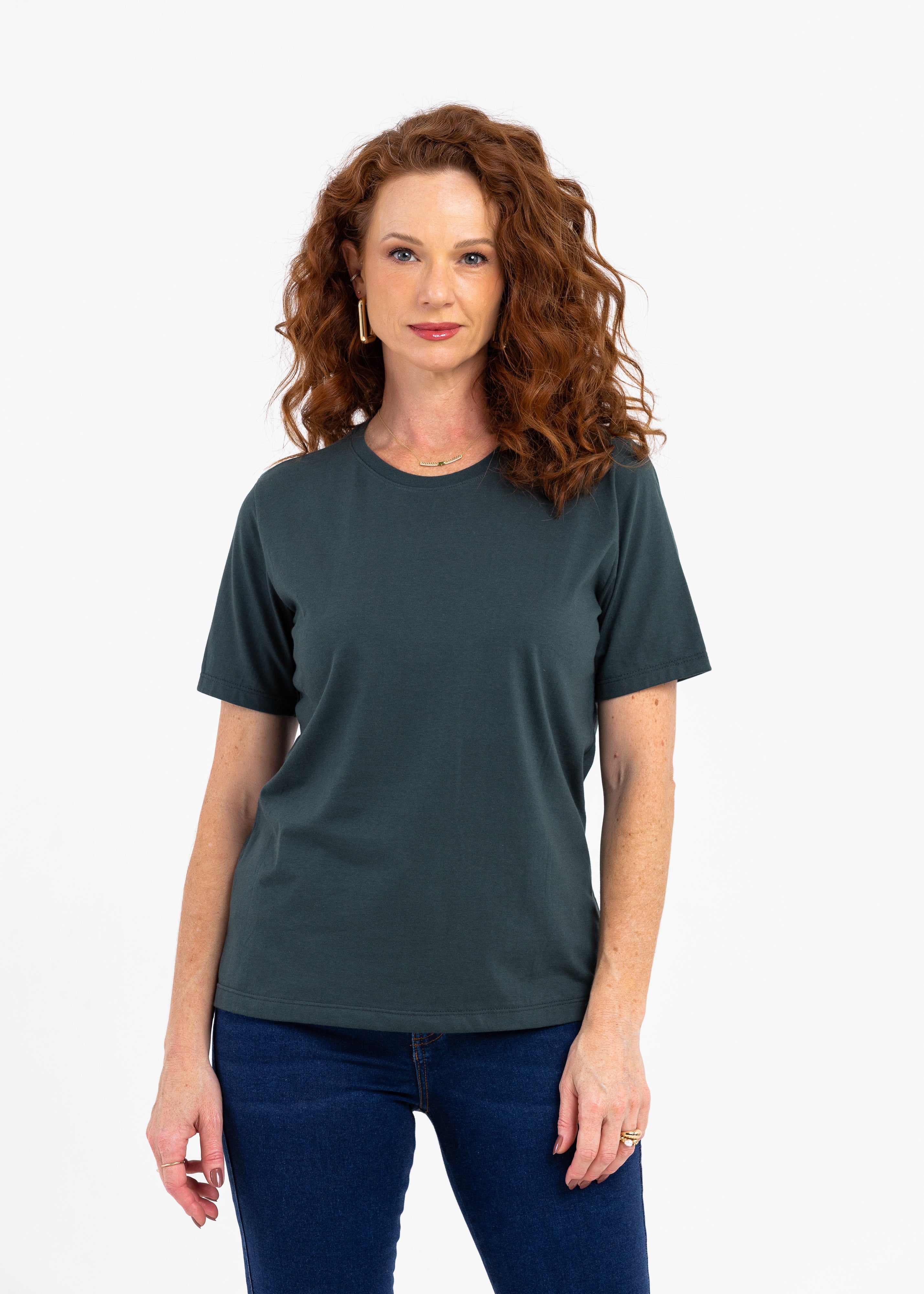 Camiseta Básica Feminina Malha Pima - VERDE ESCURO