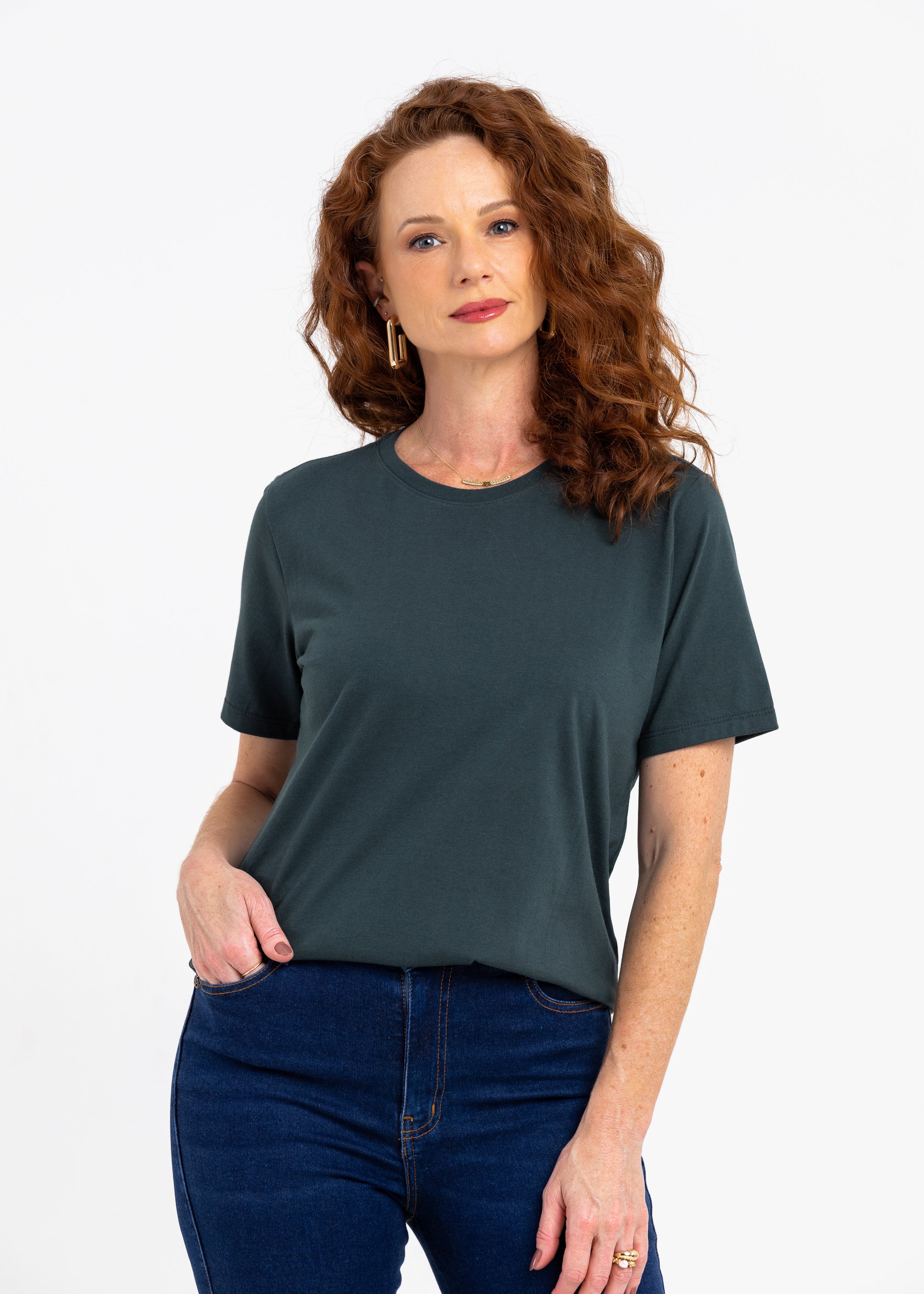 Camiseta Básica Feminina Malha Pima - VERDE ESCURO