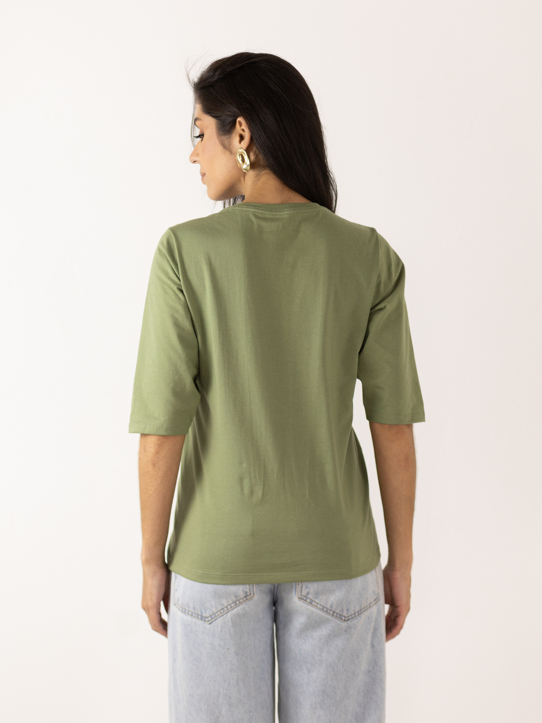 Camiseta Manga 3/4 Algodão Premium - Verde Militar