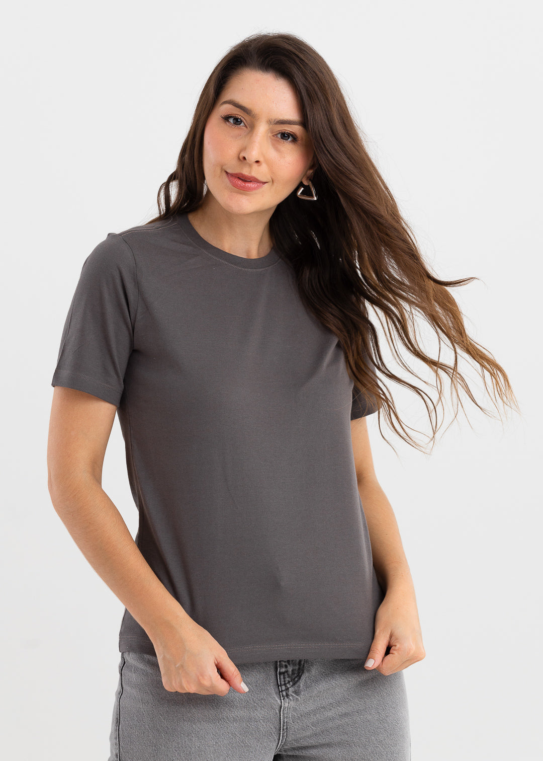 Camiseta Básica Feminina Malha Pima - Grafite