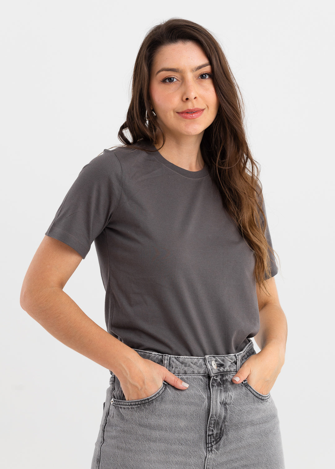 Camiseta Básica Feminina Malha Pima - Grafite