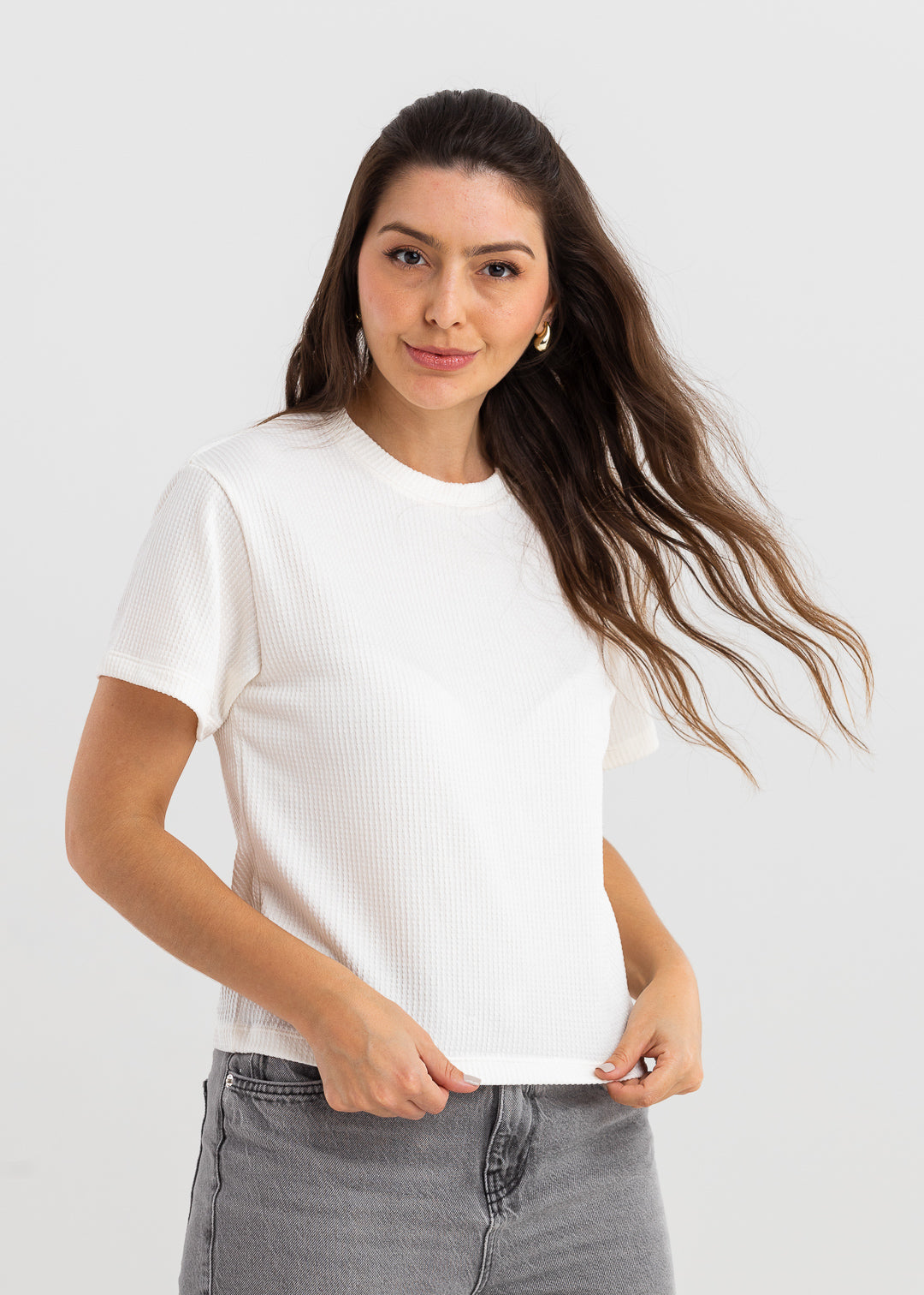 Camiseta de Malha Trabalhada - Off White