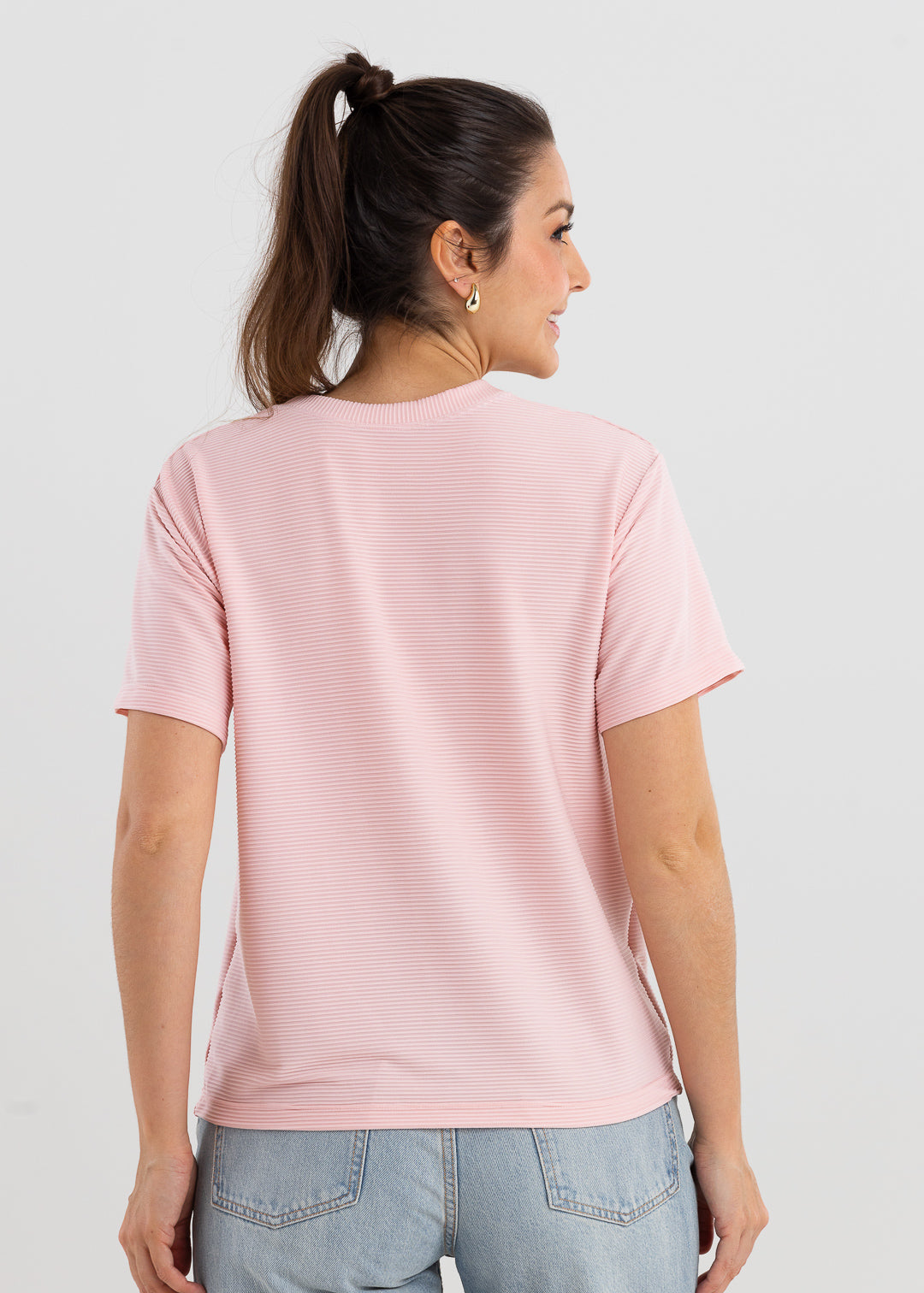 Camiseta de Malha Trabalhada - Rosa