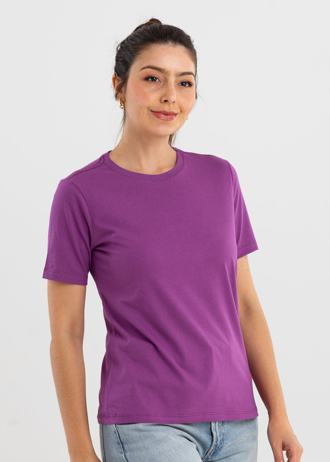 Camiseta Básica Feminina Gola U - Roxa