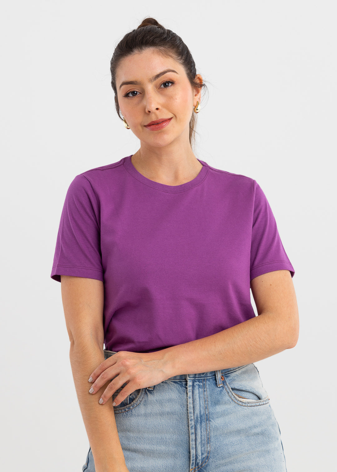 Camiseta Básica Feminina Gola U - Roxa