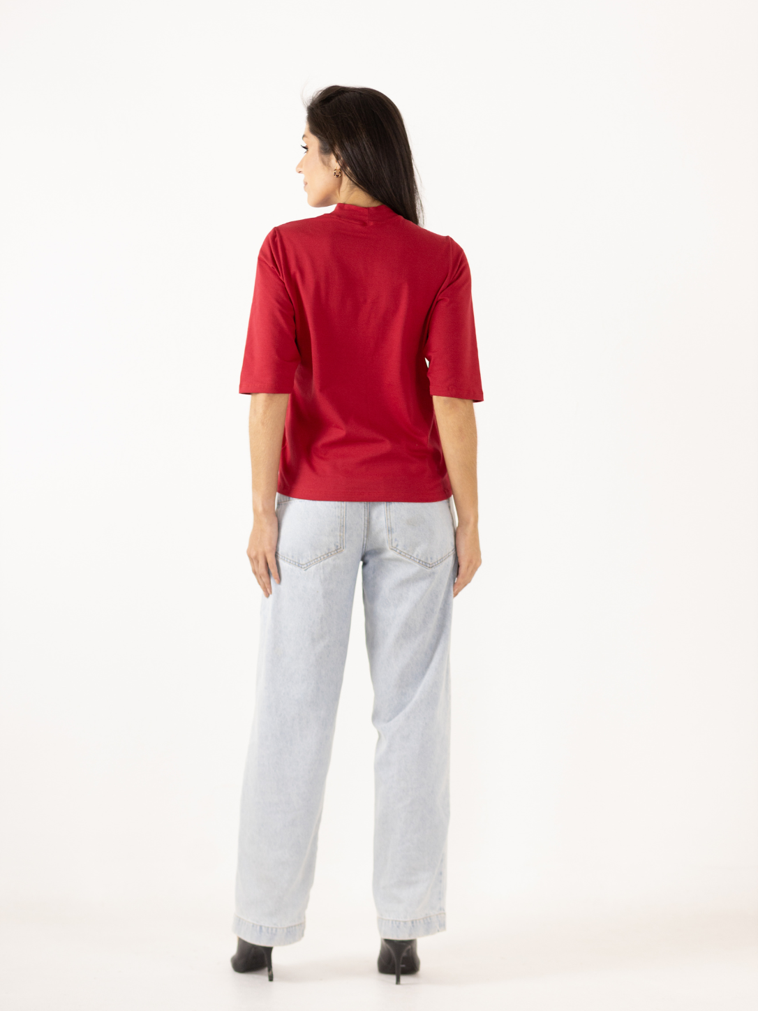 Básica Gola Role Manga 3/4 Malha com Elastano Vermelho