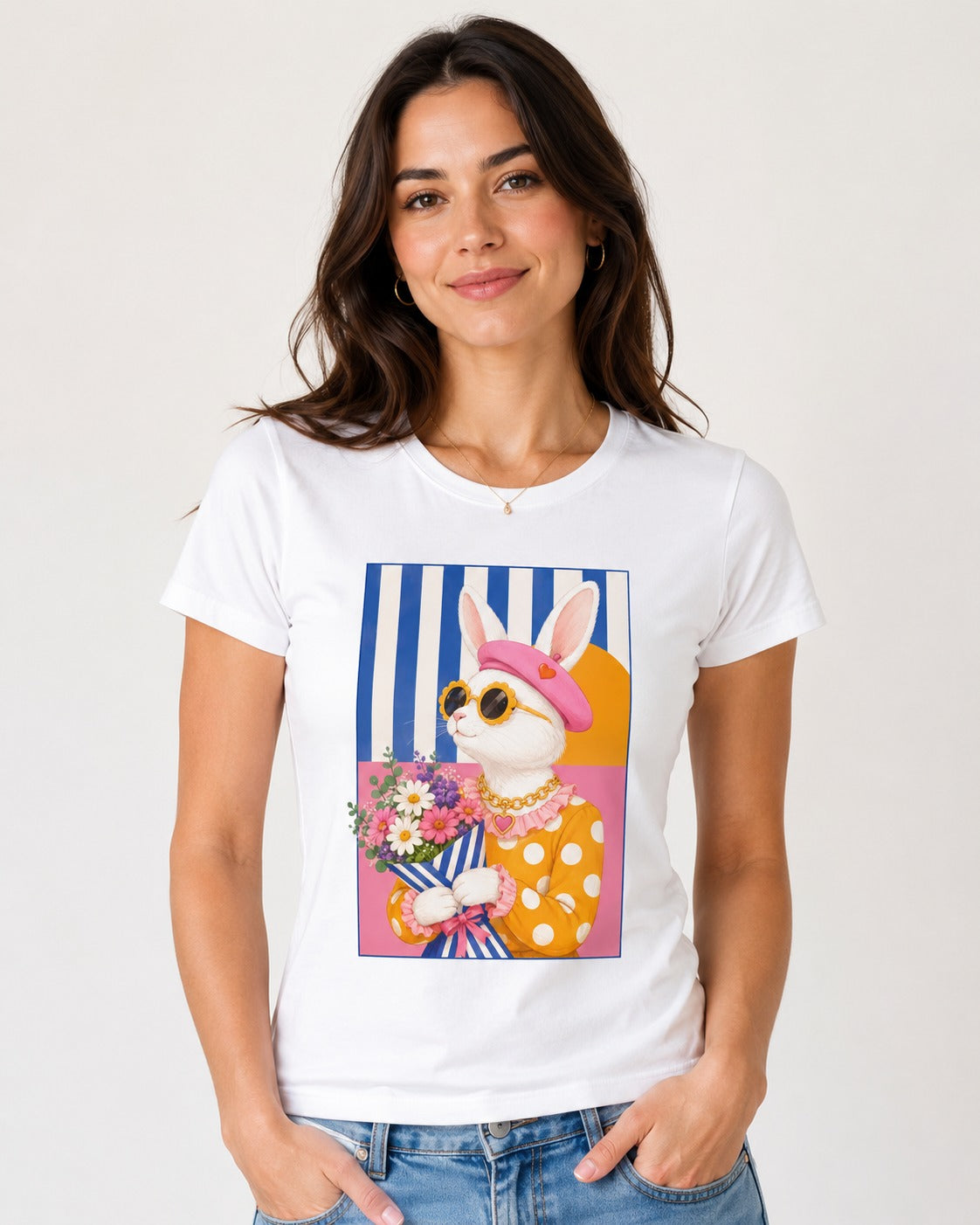 Camiseta Básica Manga Curta Branca Bunny