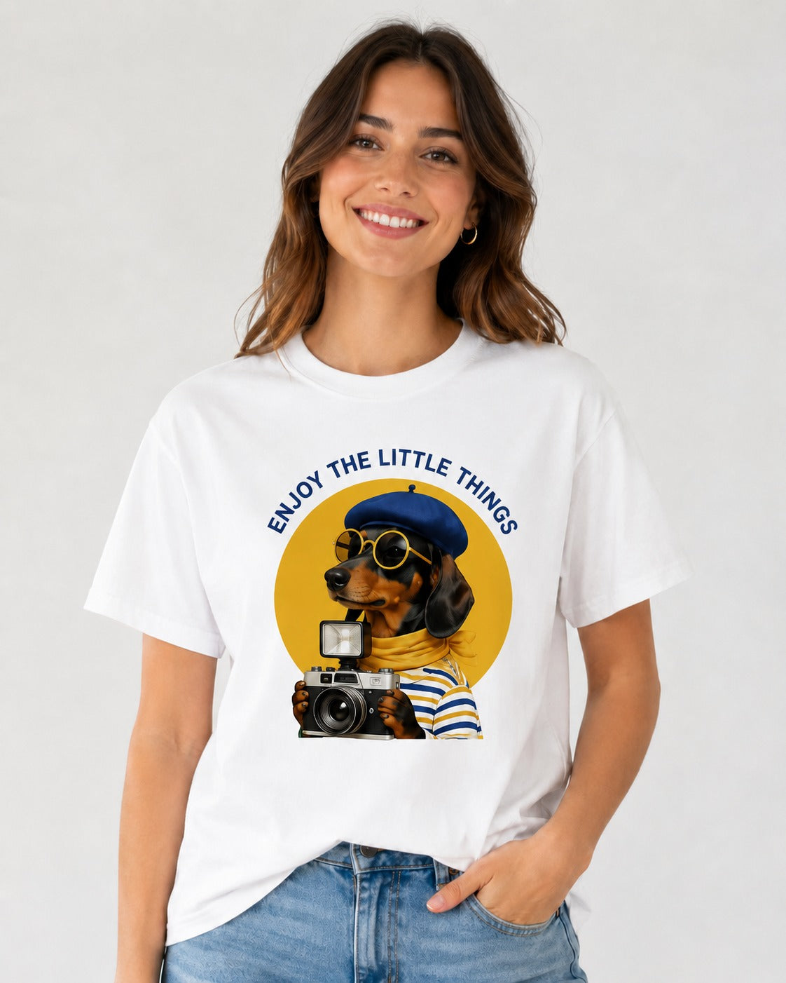 Camiseta Básica Manga Curta Branca Enjoy the Little Things