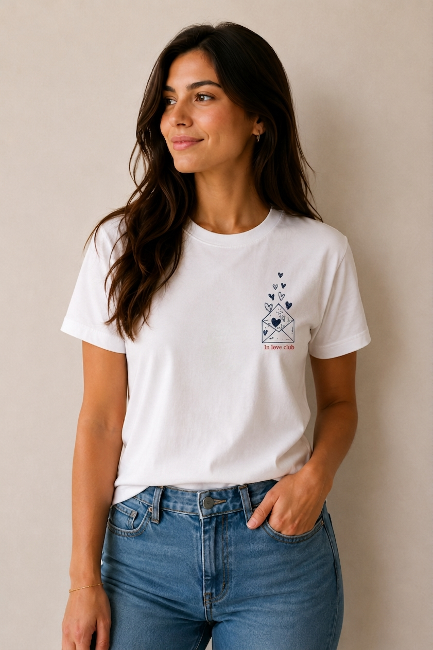 Camiseta Feminina Dia dos Namorados — Cartas de Amor - Peito Esquerdo