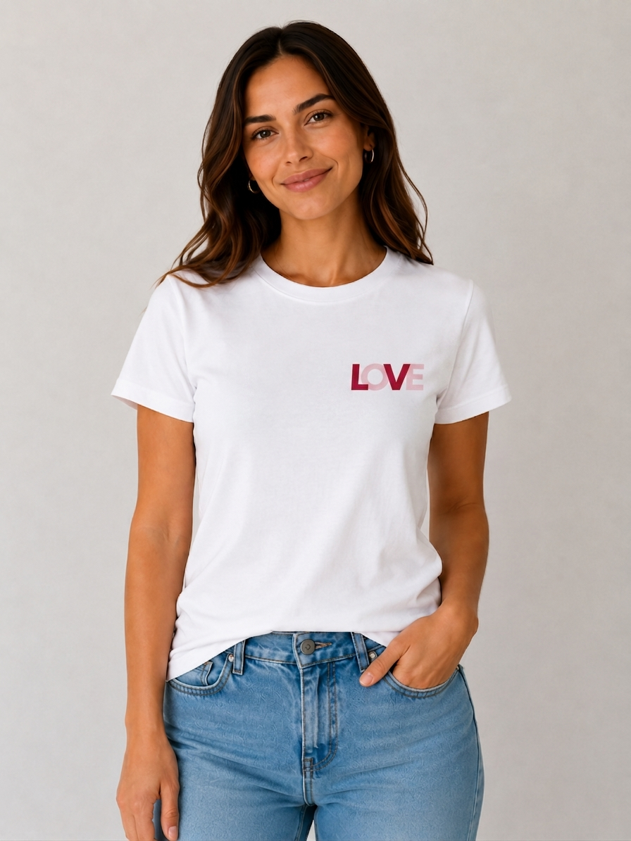 Camiseta Feminina Dia dos Namorados — Love - Peito Esquerdo
