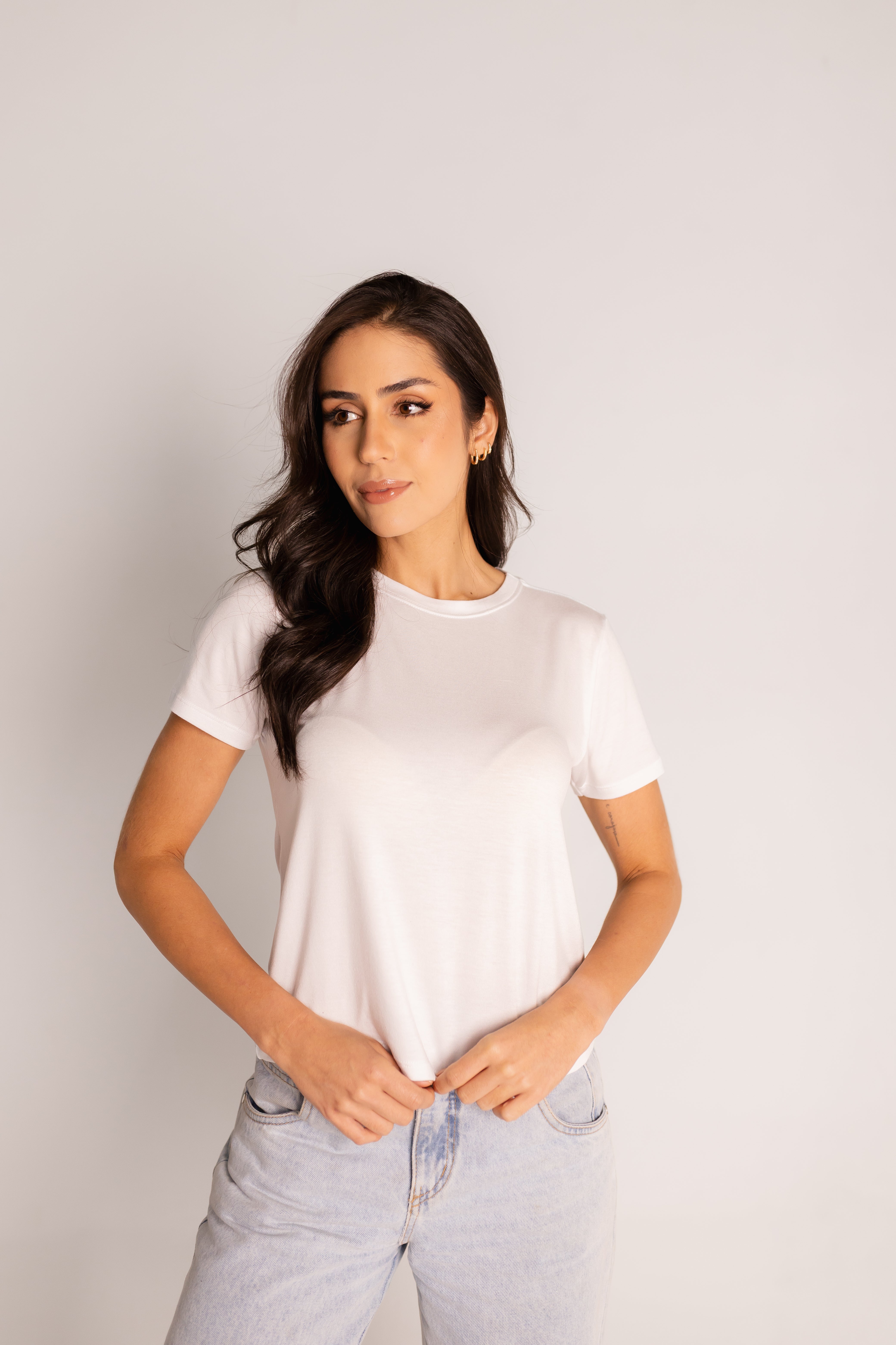 Camiseta Básica Feminina Modal  -  BRANCA