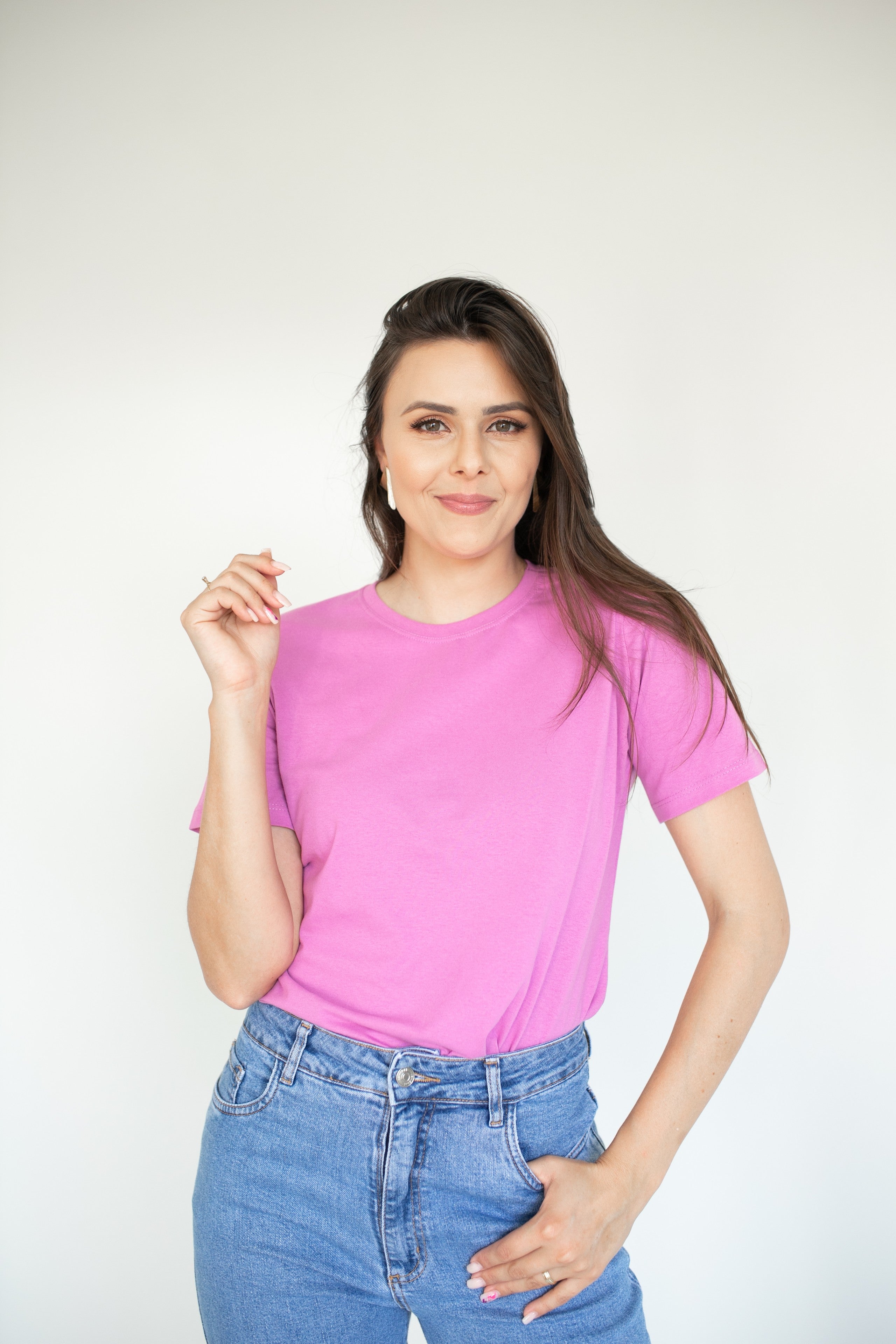 Camiseta Básica Gola U Feminina - Rosa Paris