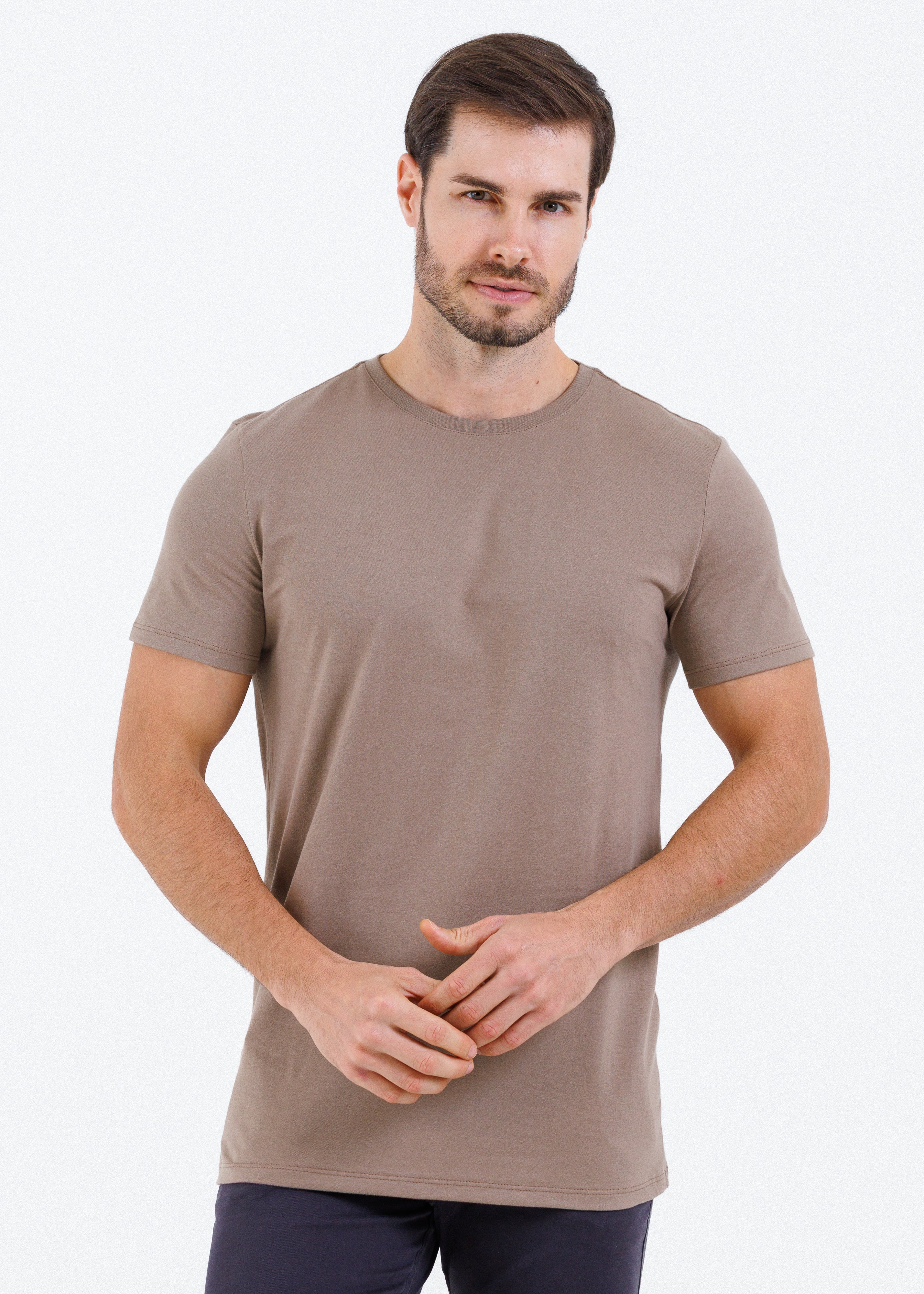 Camiseta Básica Masculina  Pima - Marrom Claro