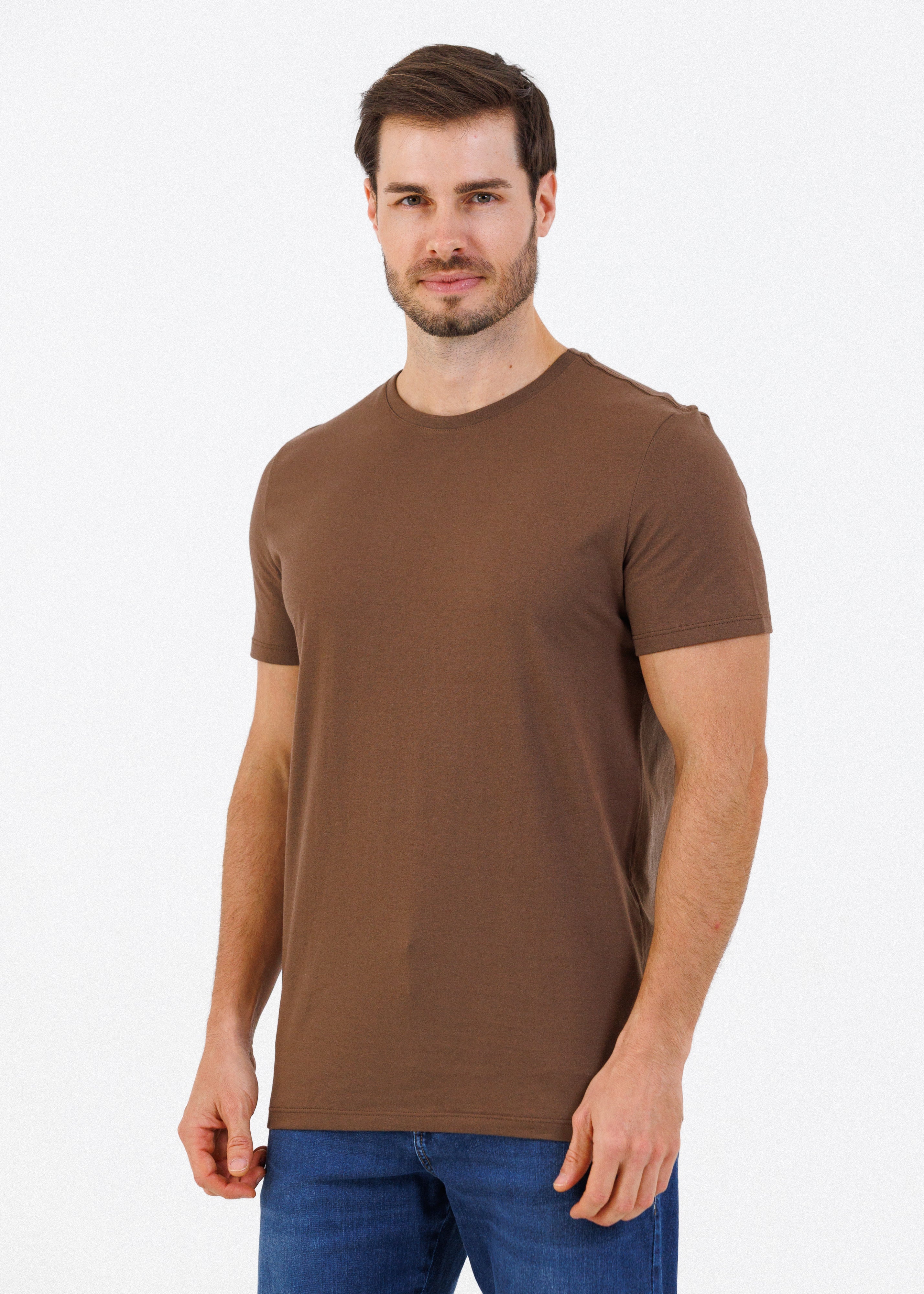 Camiseta Básica Masculina  Pima - Marrom Cacau