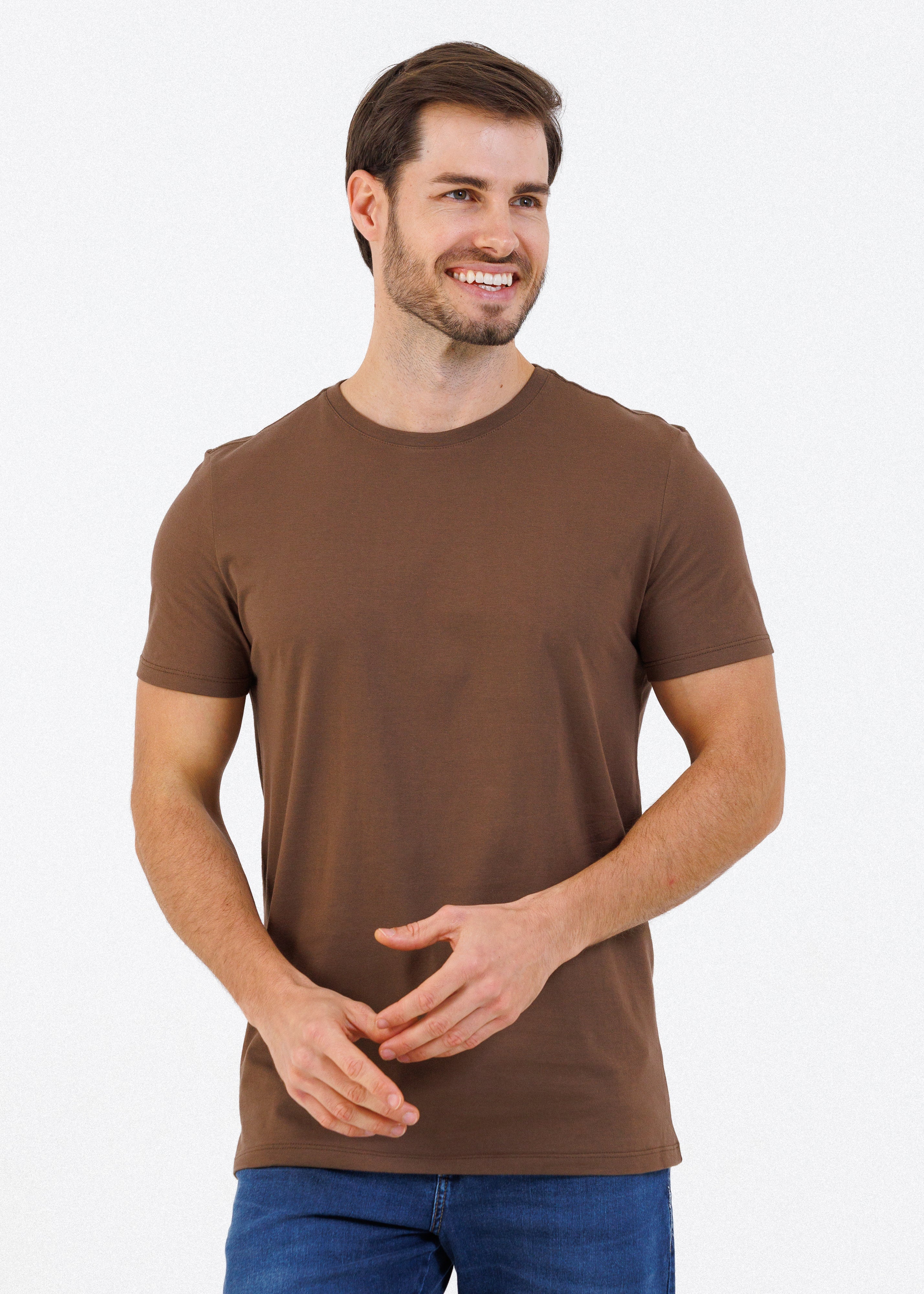 Camiseta Básica Masculina  Pima - Marrom Cacau