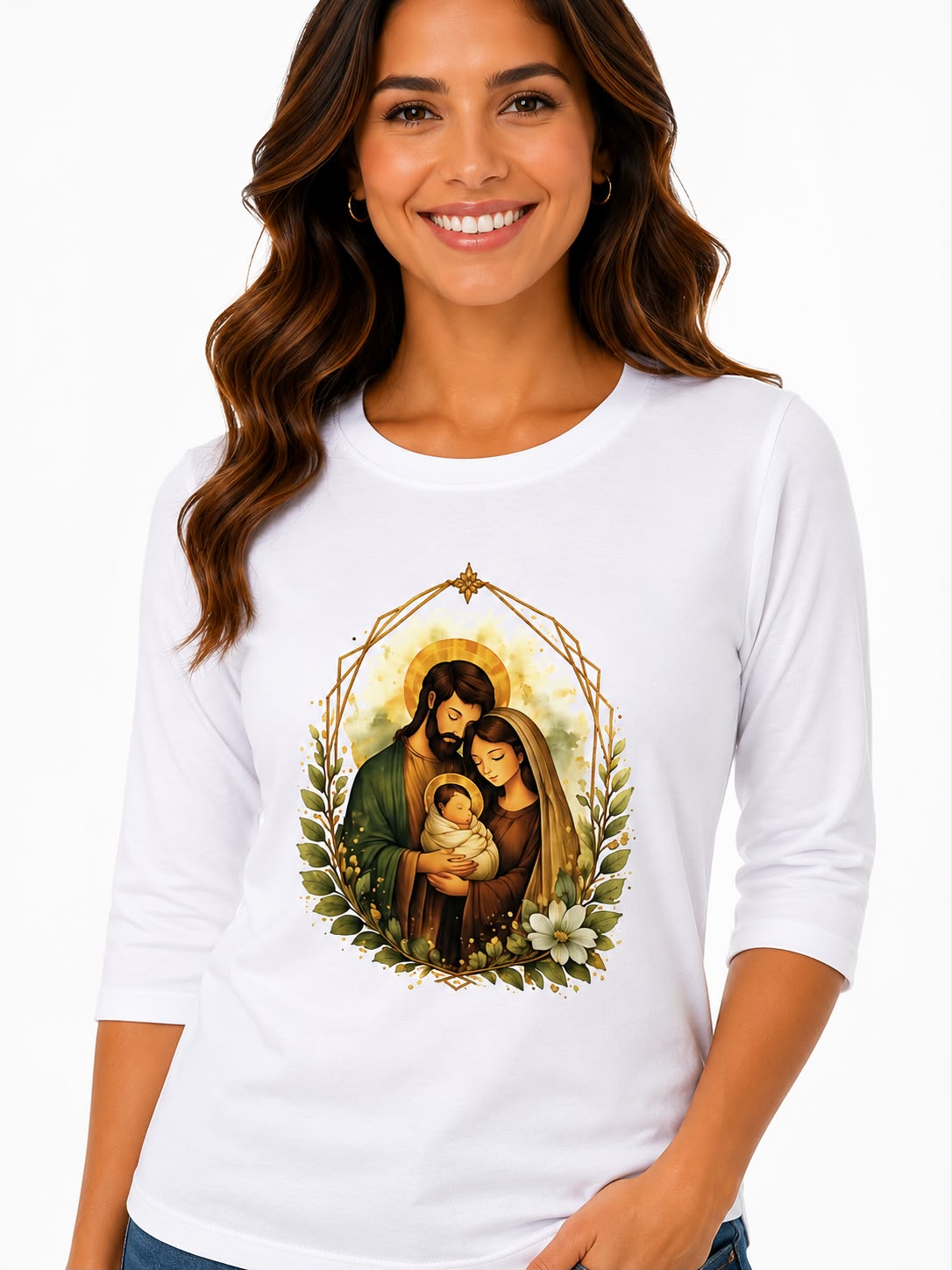 Camiseta Manga 3/4 Branca Sagrada Família