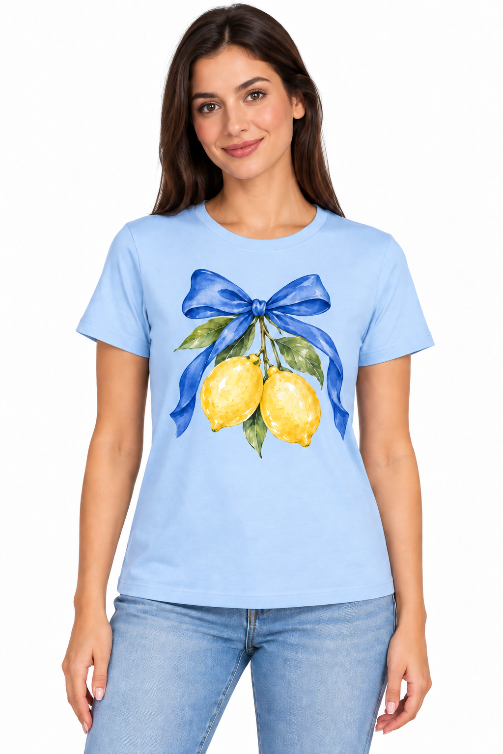 Camiseta Básica Manga Curta  - Azul Claro Limões