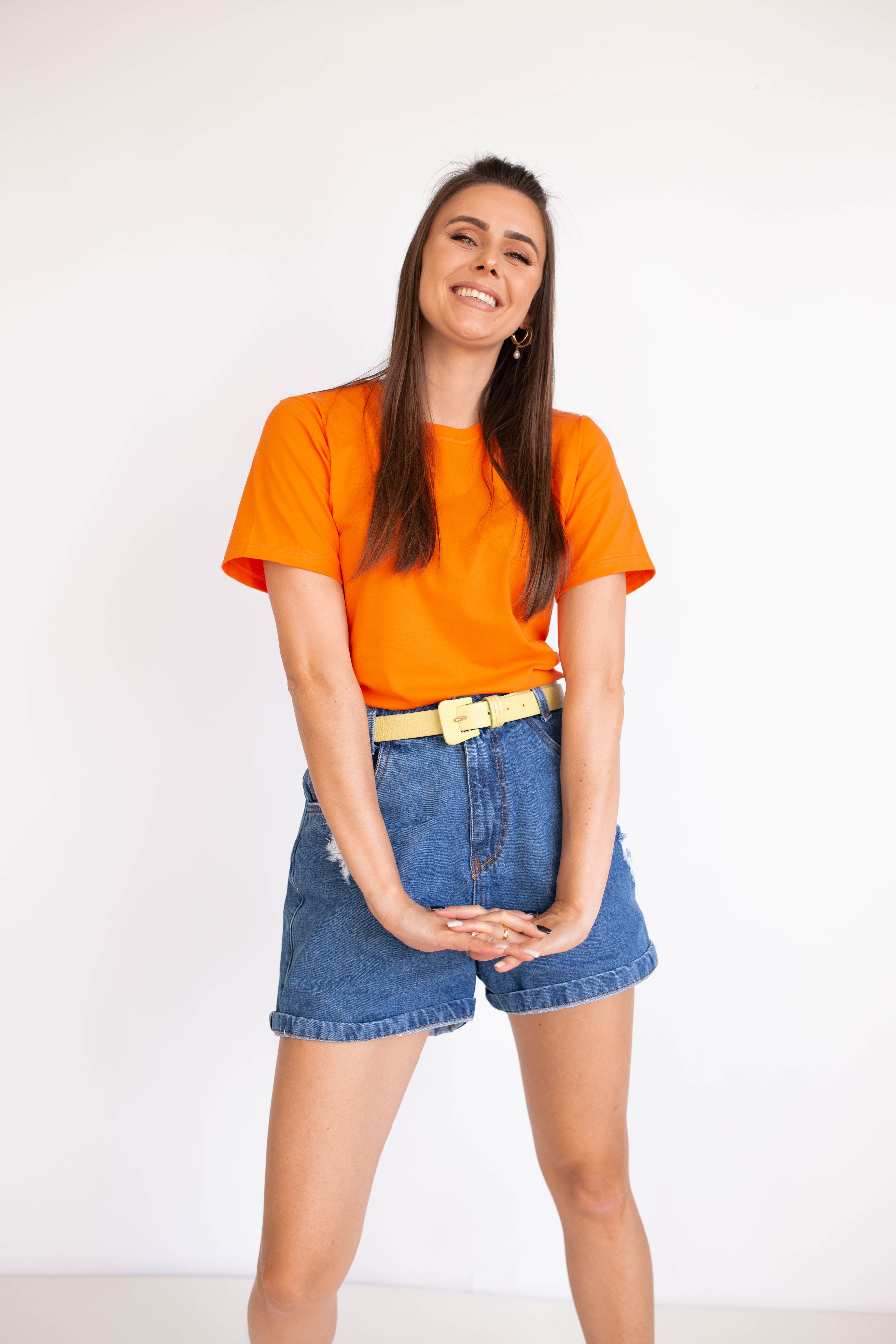 Camiseta Básica Gola U Feminina - Laranja